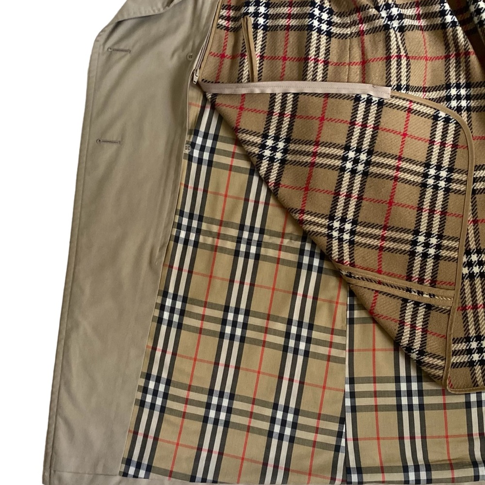 Burberry Double Breasted Long Khaki Trench Coat w/Removable Wool Lining Size 44 - Picture 7 of 16